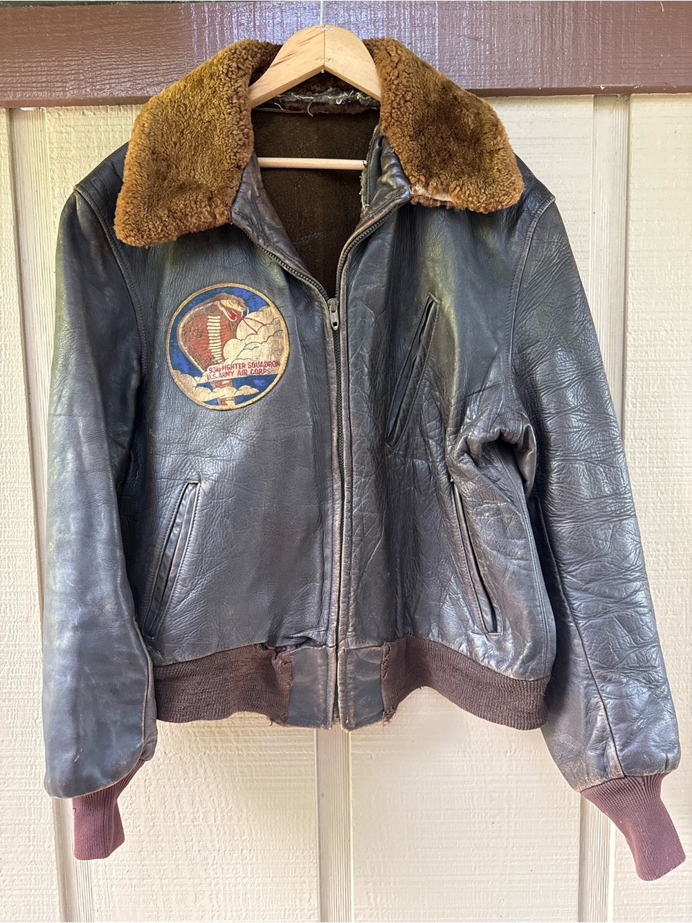 Vintage WWII Brown Horsehide Leather Flight Jacket Shearling Collar